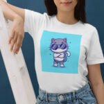 Menő Napszemüveges Cica Póló Háttérrel – Kawaii Street Style Dizájn - Image 3