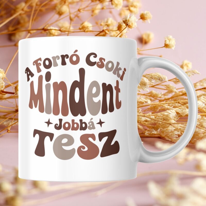 A forró csoki mindent jobbá tesz feliratú őszi bögre