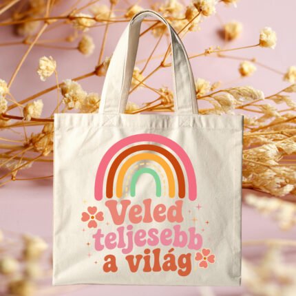 Veled teljesebb a világ feliratú romantikus vászontáska