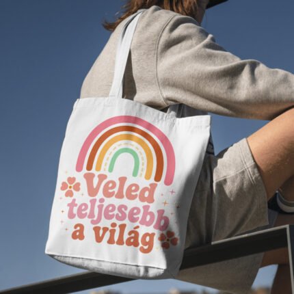 Veled teljesebb a világ feliratú romantikus vászontáska